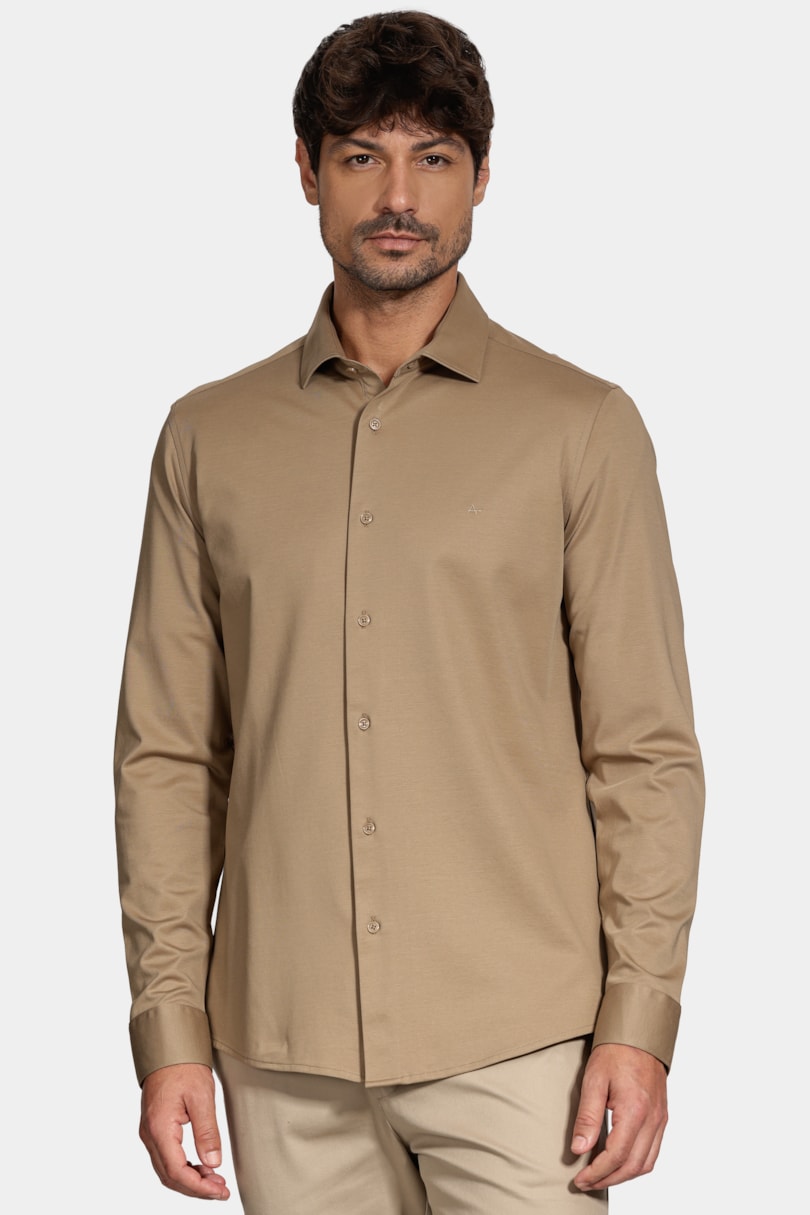 Camisa Slim A-70 Fio Duplo Mercerizado Caqui