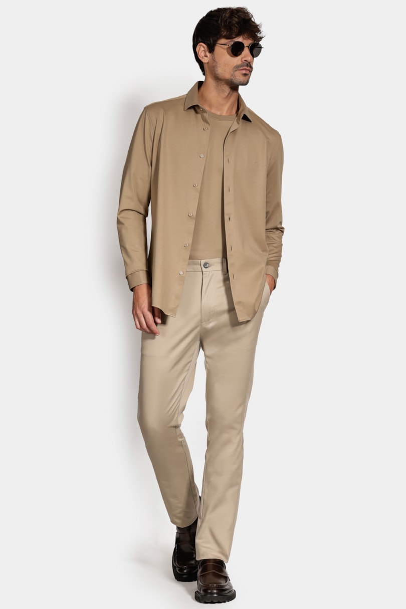 Camisa Slim A-70 Fio Duplo Mercerizado Caqui