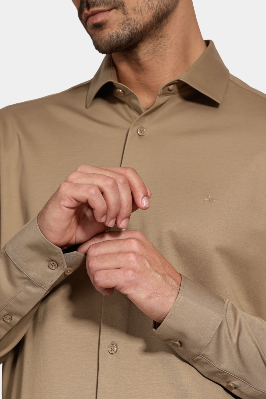 Camisa Slim A-70 Fio Duplo Mercerizado Caqui — foto 3 de 6