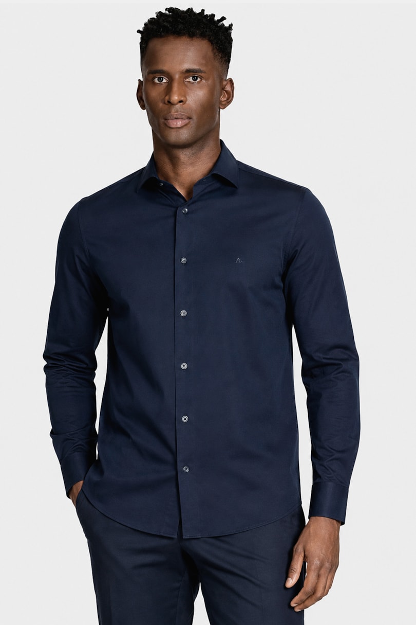 Camisa Slim A-70 Fio Duplo Mercerizado Marinho