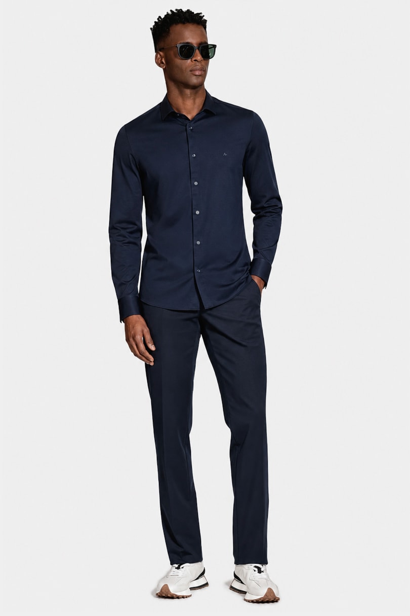 Camisa Slim A-70 Fio Duplo Mercerizado Marinho