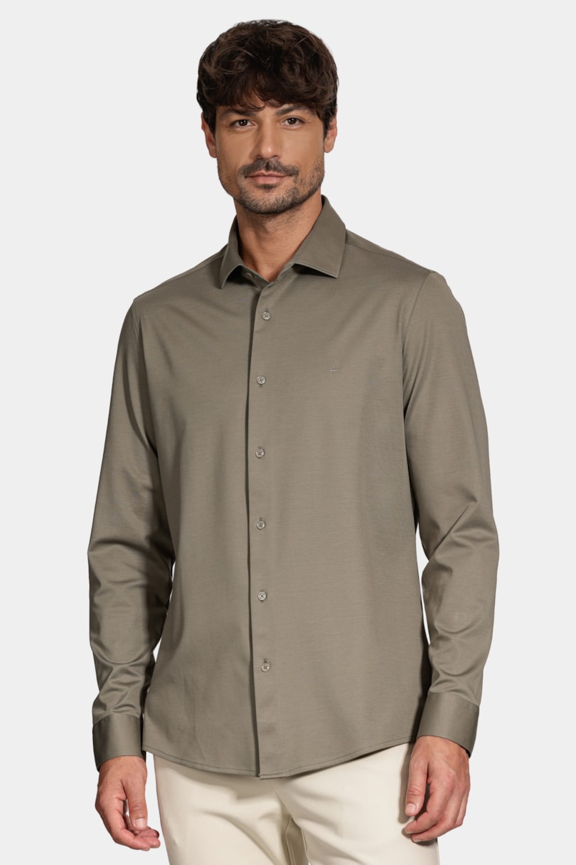 Camisa Slim A-70 Fio Duplo Mercerizado Verde Gris