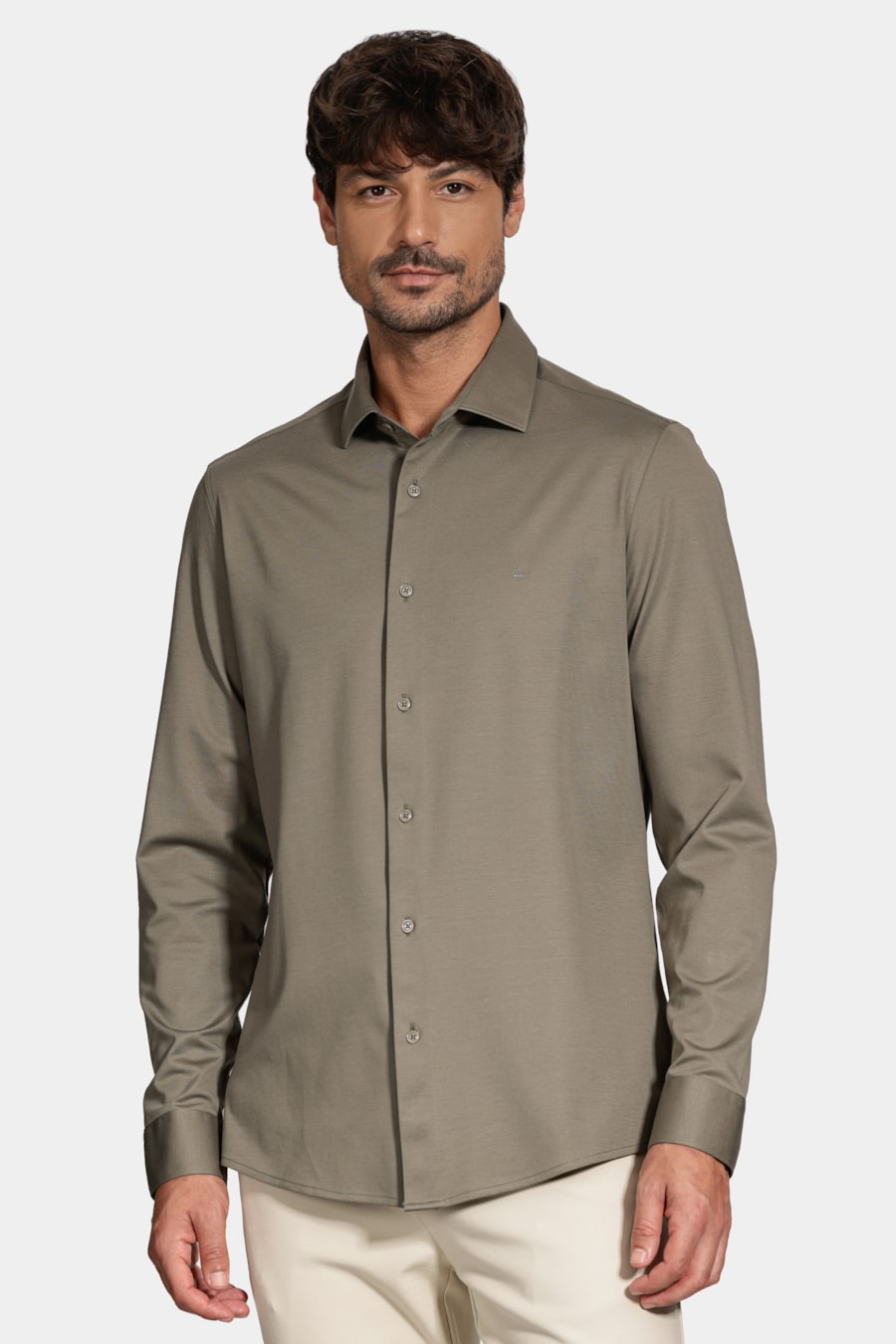 Camisa Slim A-70 Fio Duplo Mercerizado Verde Gris — foto 1 de 7