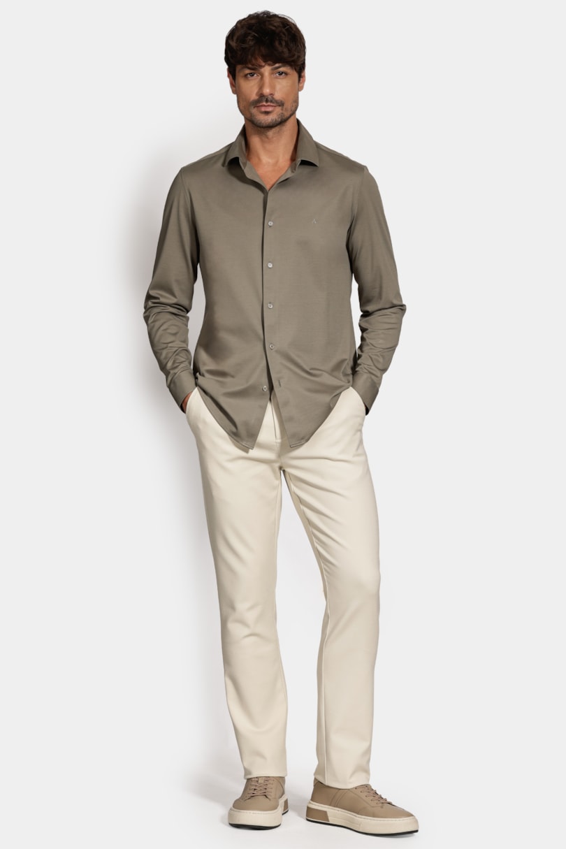 Camisa Slim A-70 Fio Duplo Mercerizado Verde Gris