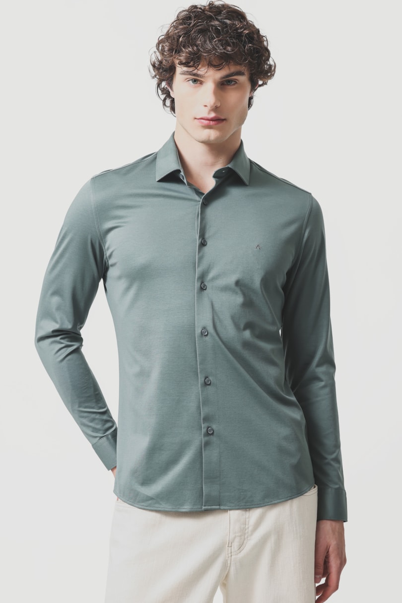 Camisa Slim A-70 Fio Duplo Mercerizado Verde Medio