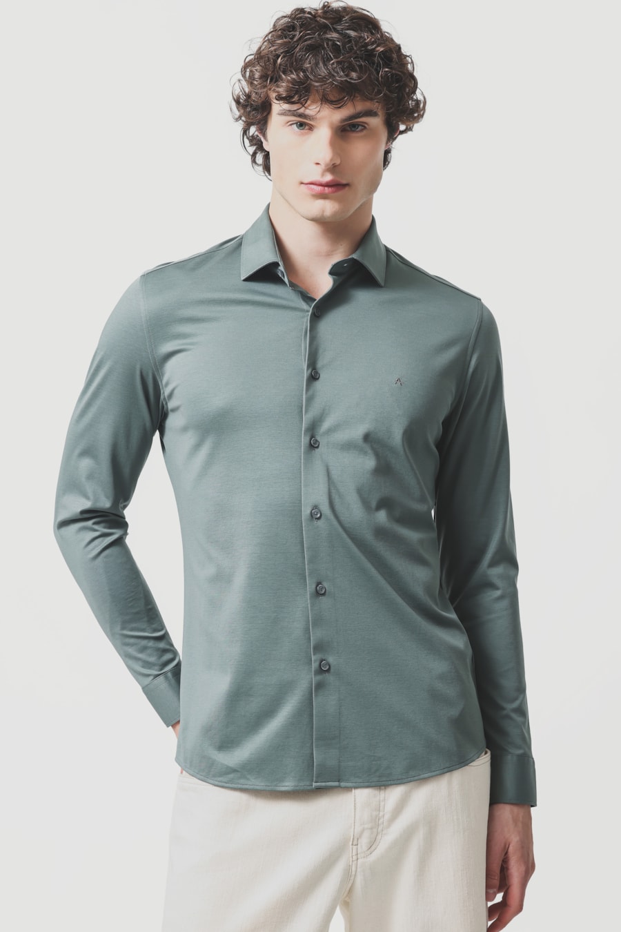 Camisa Slim A-70 Fio Duplo Mercerizado Verde Medio — foto 1 de 6