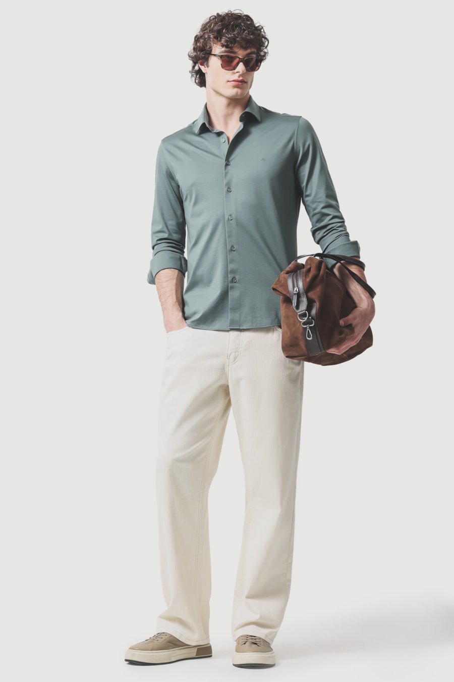 Camisa Slim A-70 Fio Duplo Mercerizado Verde Medio — foto 2 de 6