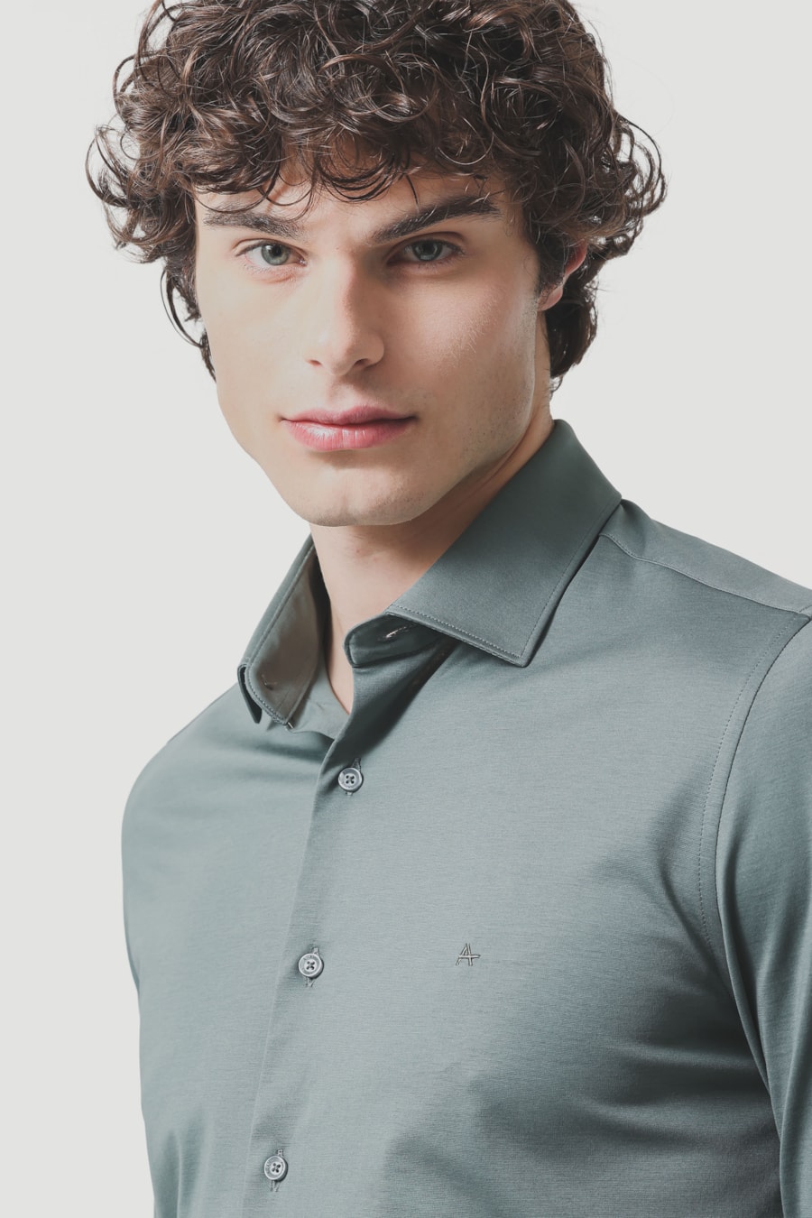 Camisa Slim A-70 Fio Duplo Mercerizado Verde Medio — foto 3 de 6