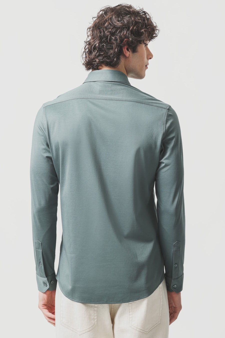 Camisa Slim A-70 Fio Duplo Mercerizado Verde Medio — foto 4 de 6