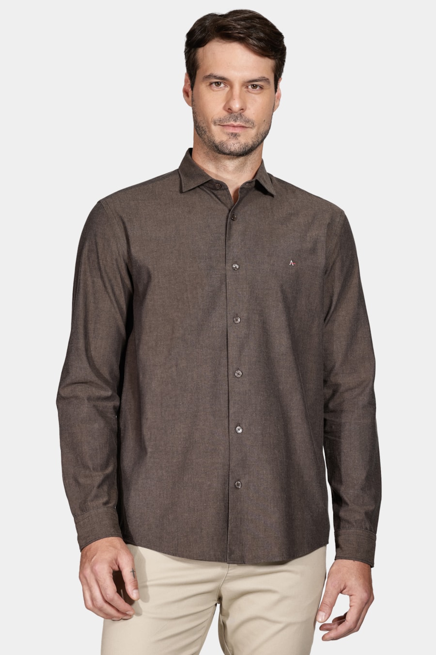 Camisa Slim Actually Liso Marrom — foto 1 de 6