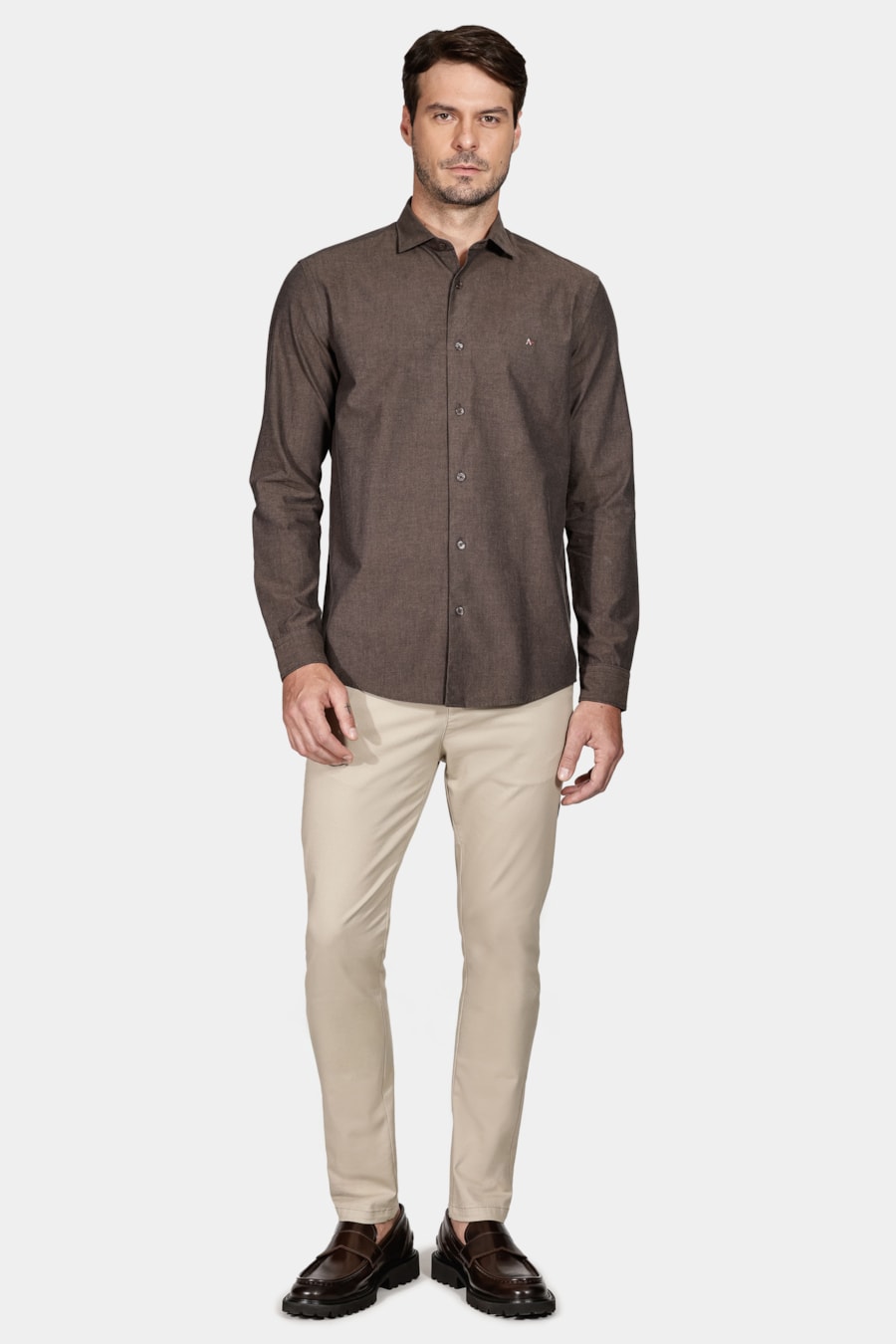 Camisa Slim Actually Liso Marrom — foto 2 de 6