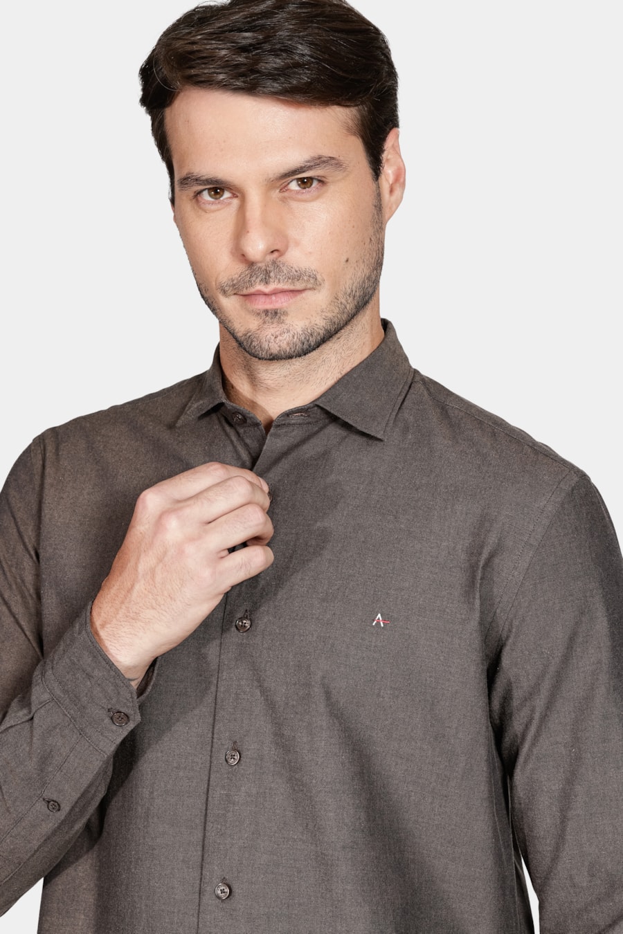 Camisa Slim Actually Liso Marrom — foto 3 de 6