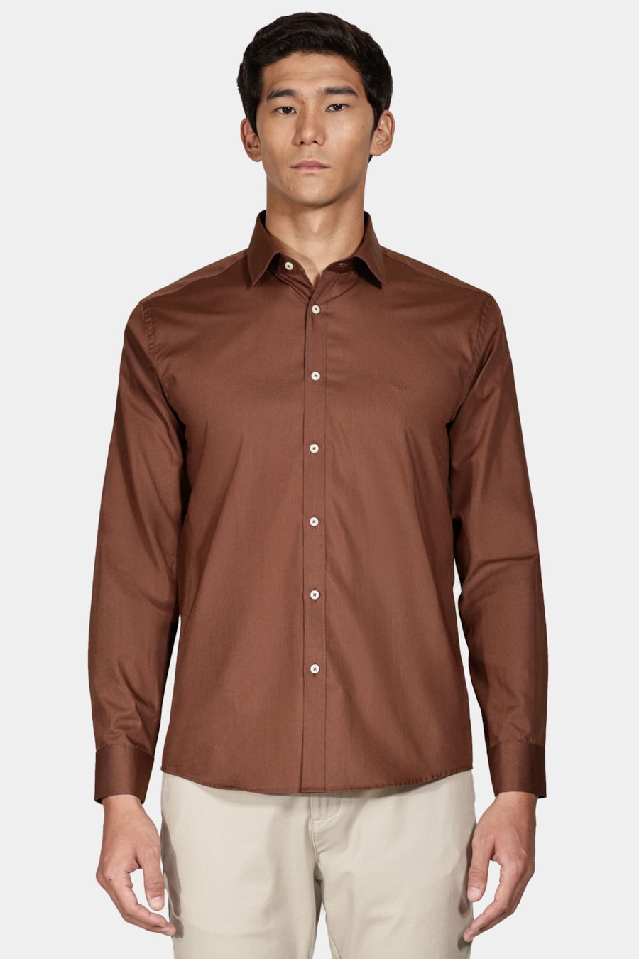 Camisa Slim Algodão Damero Marrom — foto 1 de 5