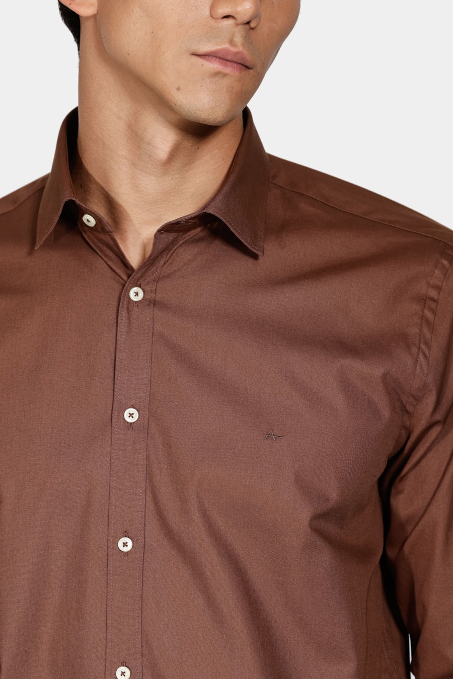 Camisa Slim Algodão Damero Marrom — foto 3 de 5