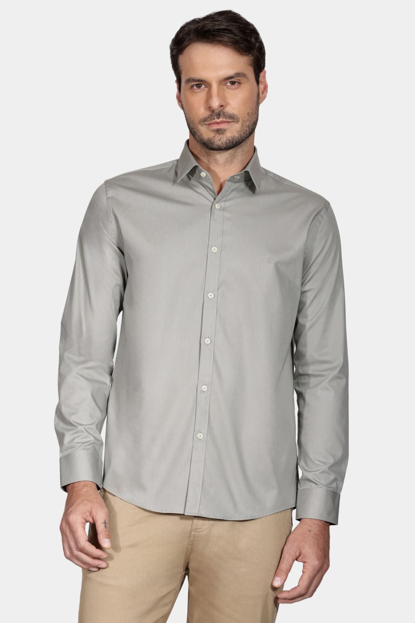 Camisa Slim Algodão Damero Verde Sálvia