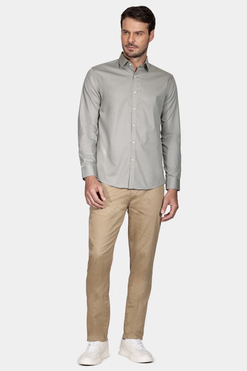 Camisa Slim Algodão Damero Verde Sálvia