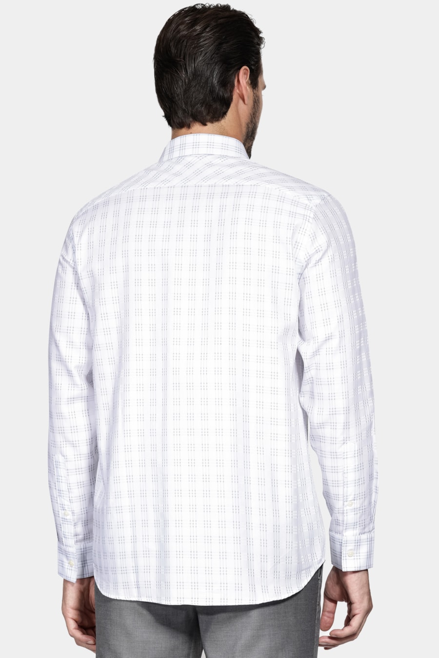Camisa Slim Algodão Egípicio Fio 100 Maquinetada Branco Com Cinza — foto 4 de 6