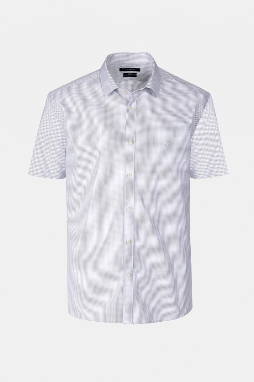 Camisa Slim Algodão Poliamida Mini Xadrez Branco C/ Preto