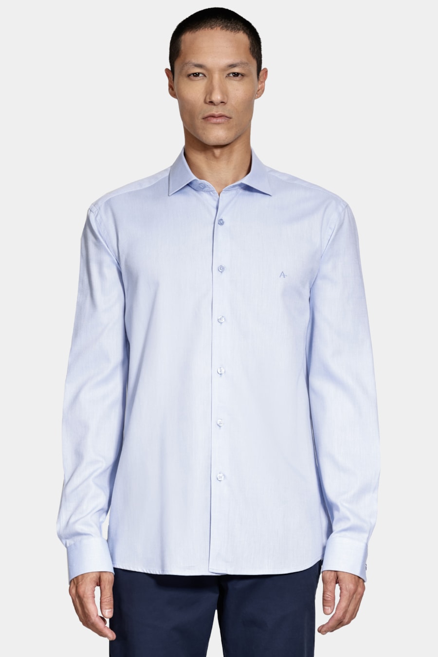 Camisa Slim Algodão Tricoline Manga Longa Azul Claro — foto 1 de 6