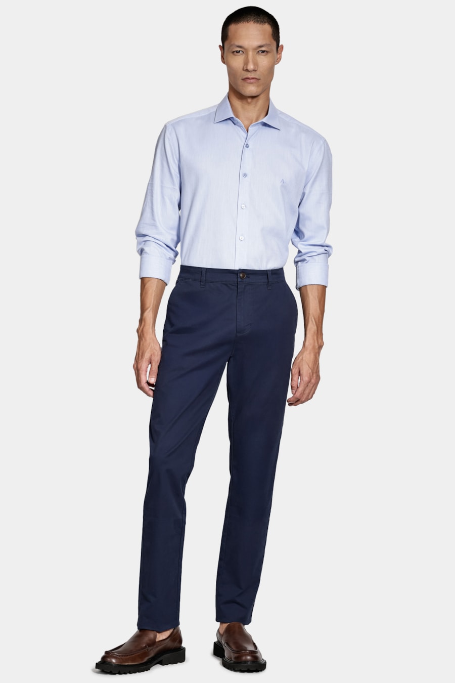 Camisa Slim Algodão Tricoline Manga Longa Azul Claro — foto 2 de 6