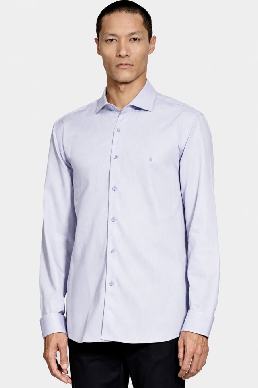 Camisa Slim Algodão Tricoline Manga Longa Cinza — foto 1 de 6