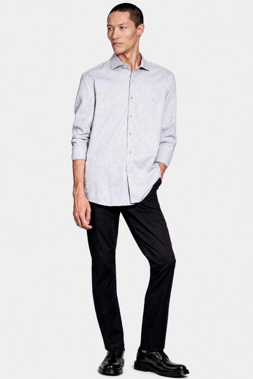 Camisa Slim Algodão Tricoline Manga Longa Cinza