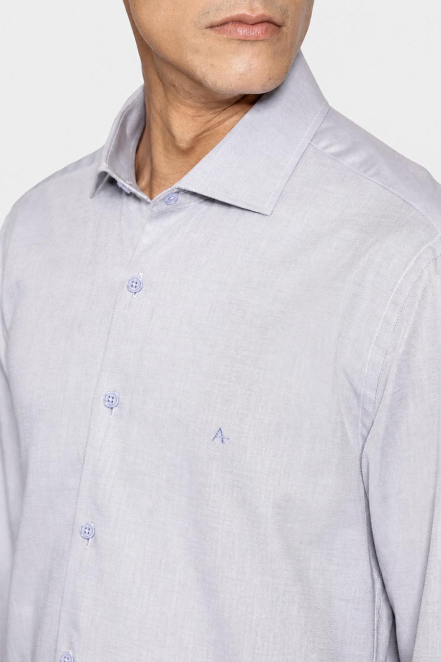 Camisa Slim Algodão Tricoline Manga Longa Cinza — foto 3 de 6
