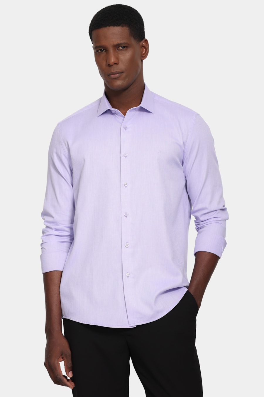 Camisa Slim Algodão Tricoline Manga Longa Lilas — foto 1 de 6