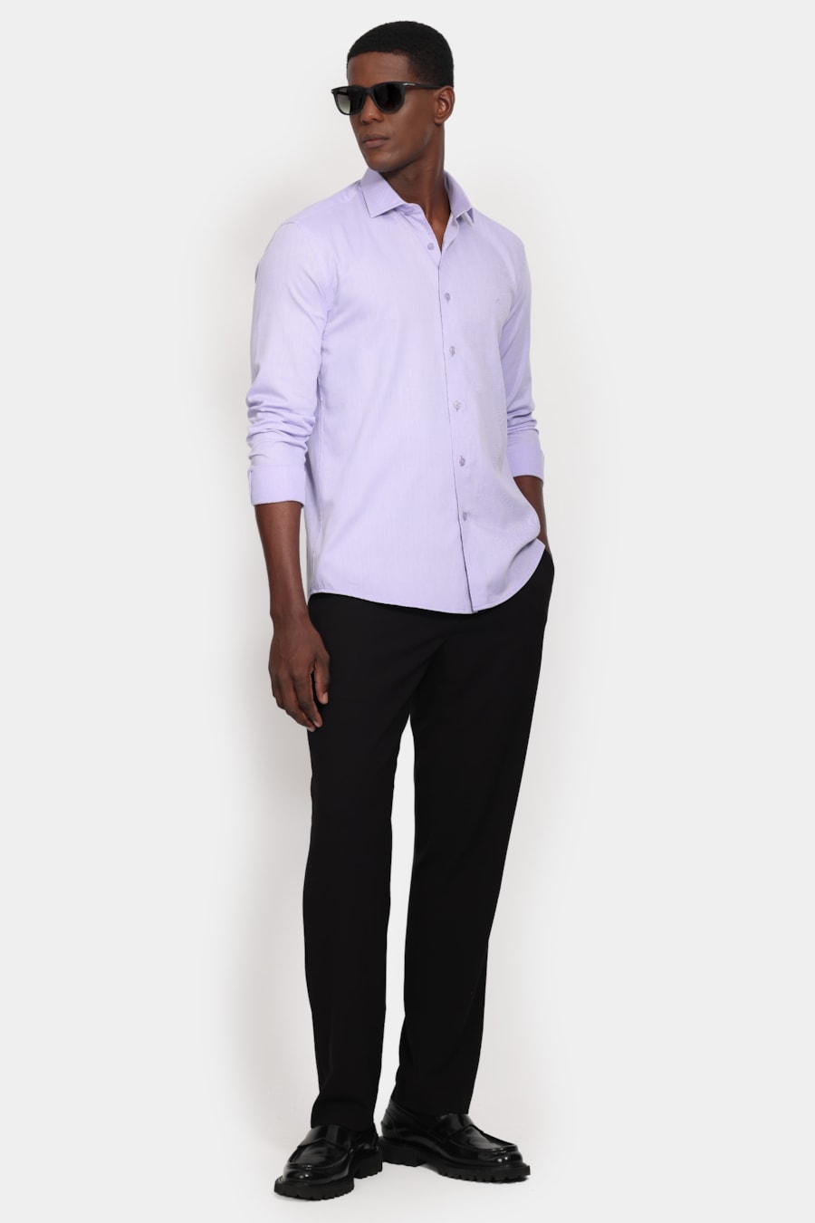 Camisa Slim Algodão Tricoline Manga Longa Lilas — foto 2 de 6