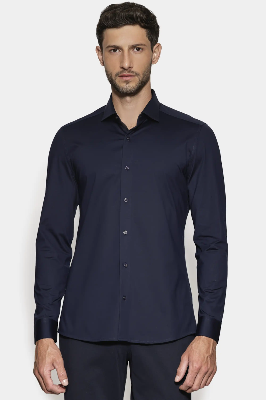 Camisa Slim Cetim de Malha Fio 120/2 Marinho — foto 1 de 7