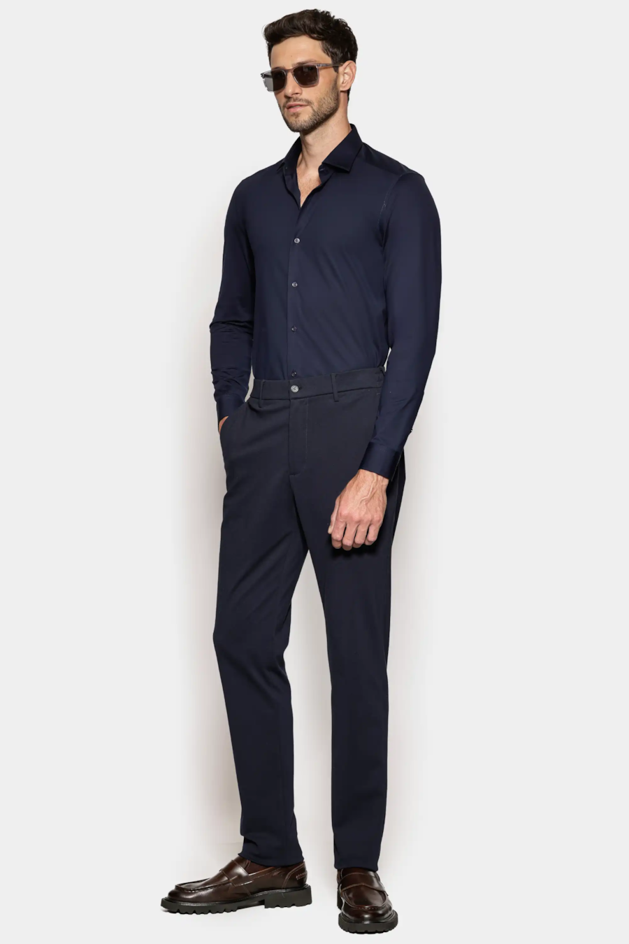 Camisa Slim Cetim de Malha Fio 120/2 Marinho — foto 2 de 7