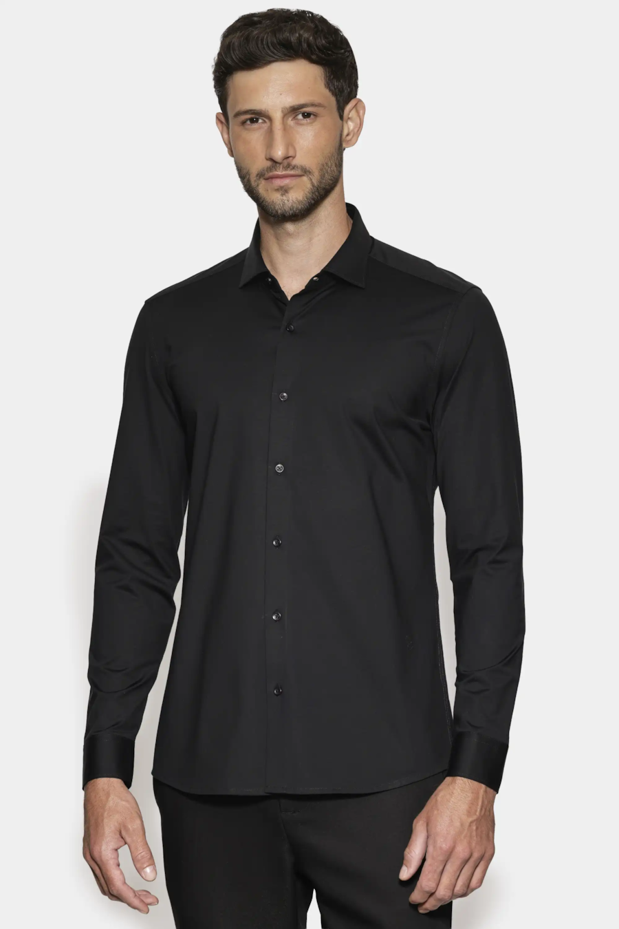 Camisa Slim Cetim de Malha Fio 120/2 Preto — foto 1 de 7