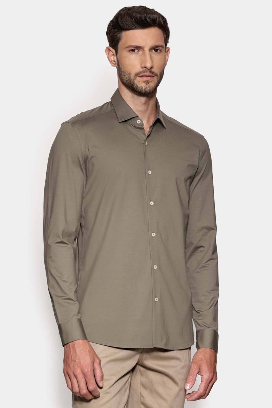 Camisa Slim Cetim de Malha Fio 120/2 Verde — foto 1 de 6
