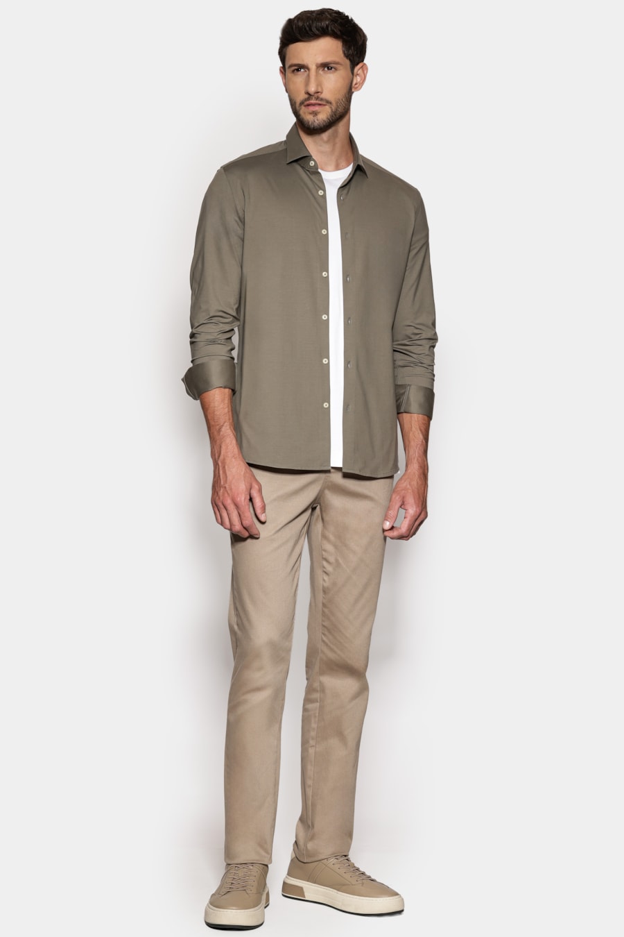 Camisa Slim Cetim de Malha Fio 120/2 Verde — foto 2 de 6