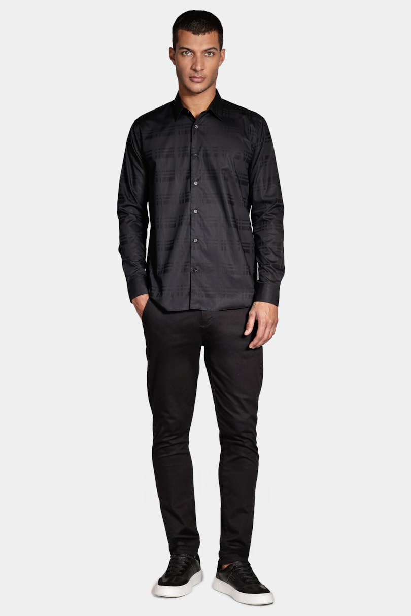 Camisa Slim Fio 60 Pima Jacquard Preto
