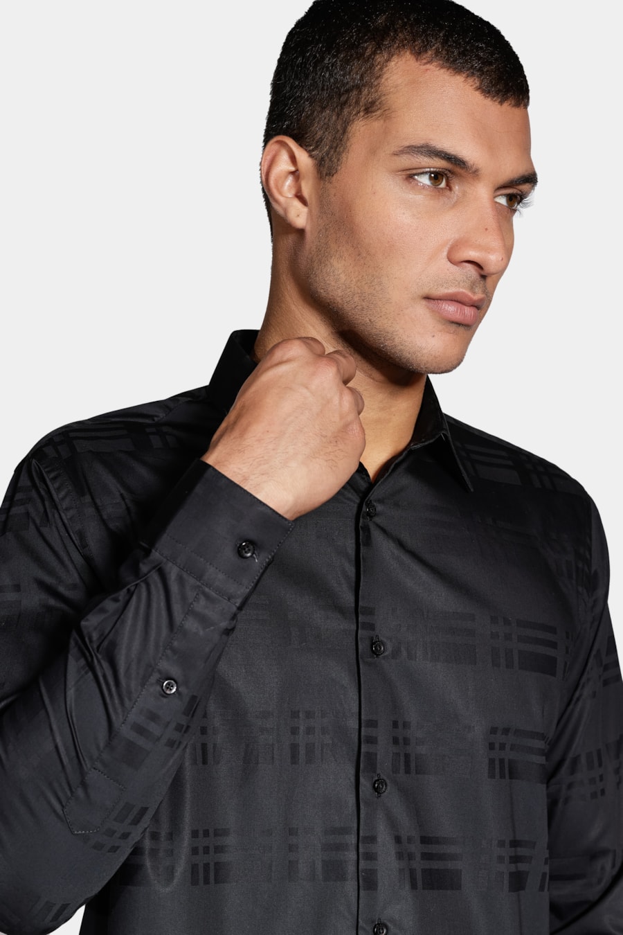 Camisa Slim Fio 60 Pima Jacquard Preto — foto 3 de 6