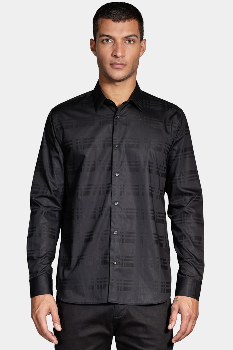 Camisa Slim Fio 60 Pima Jacquard Preto