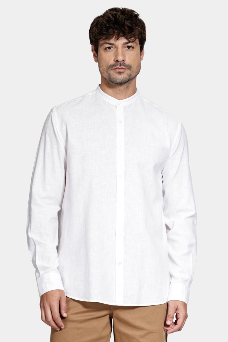 Camisa Slim Gola Padre Linho Maquinetada Branco — foto 1 de 6