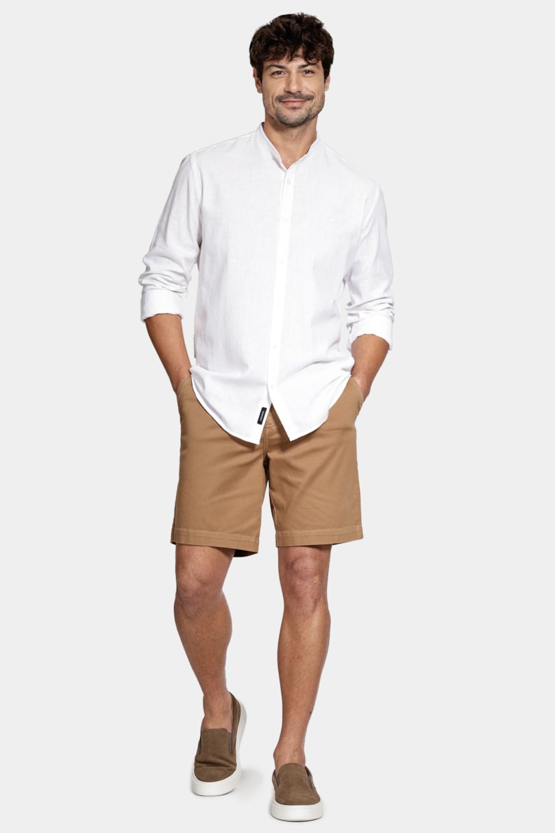 Camisa Slim Gola Padre Linho Maquinetada Branco