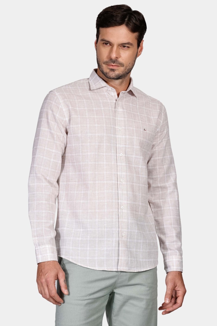 Camisa Slim Linen Look Xadrez Natural — foto 1 de 5