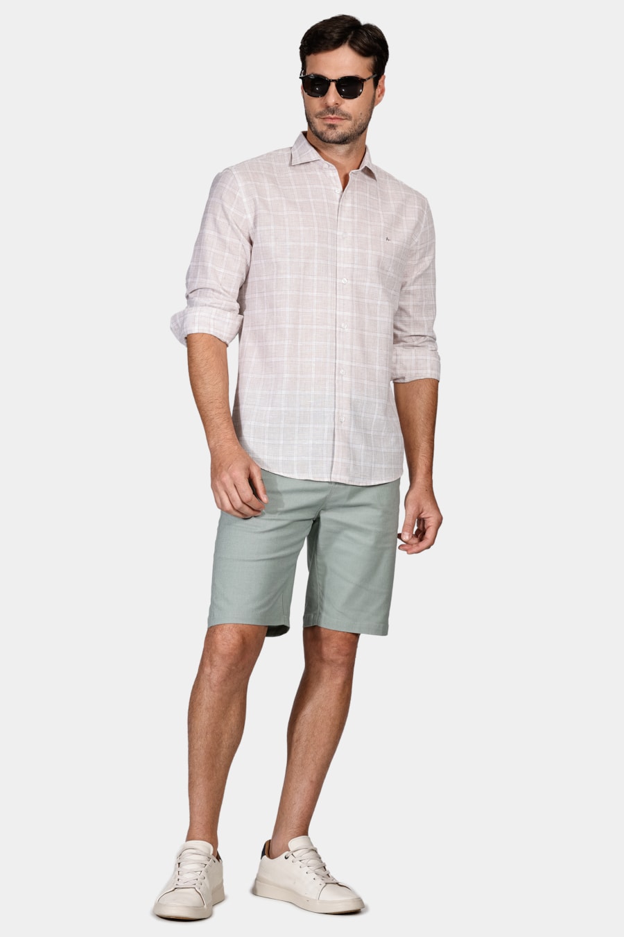 Camisa Slim Linen Look Xadrez Natural — foto 2 de 5