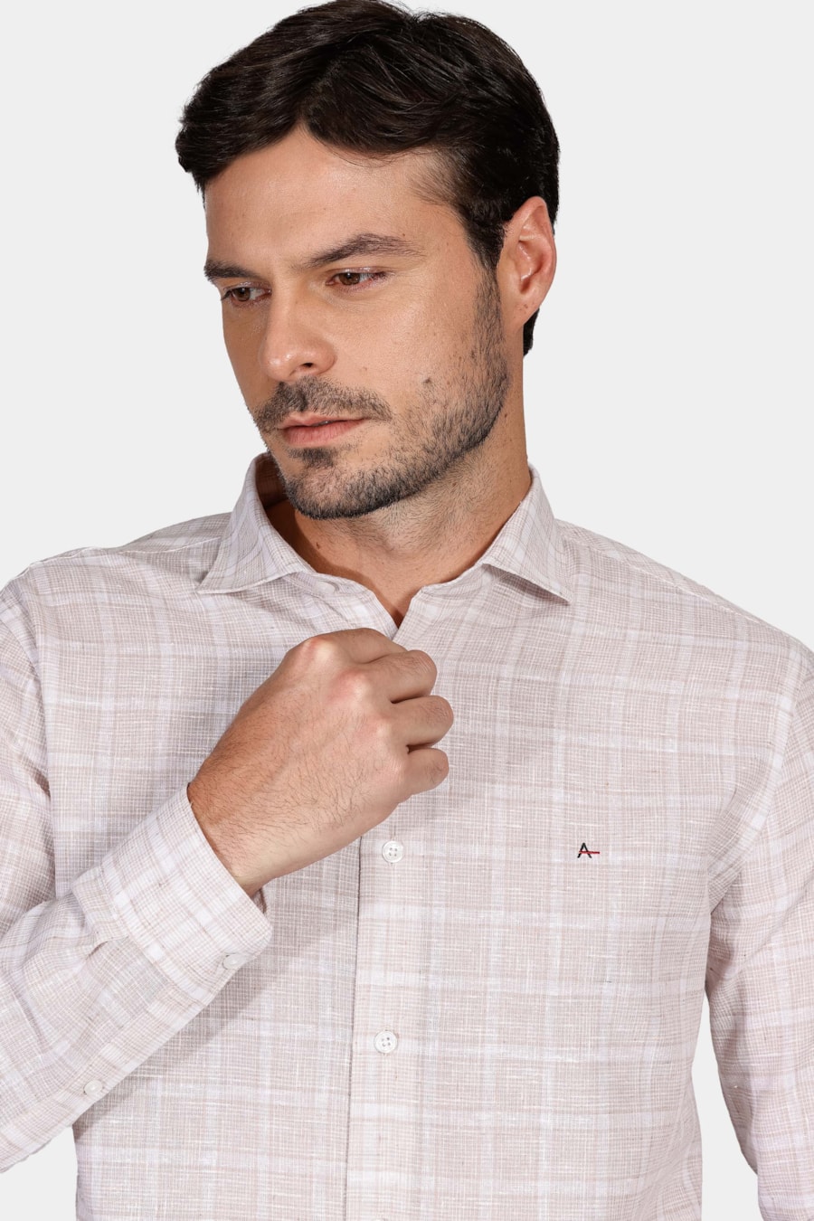 Camisa Slim Linen Look Xadrez Natural — foto 3 de 5