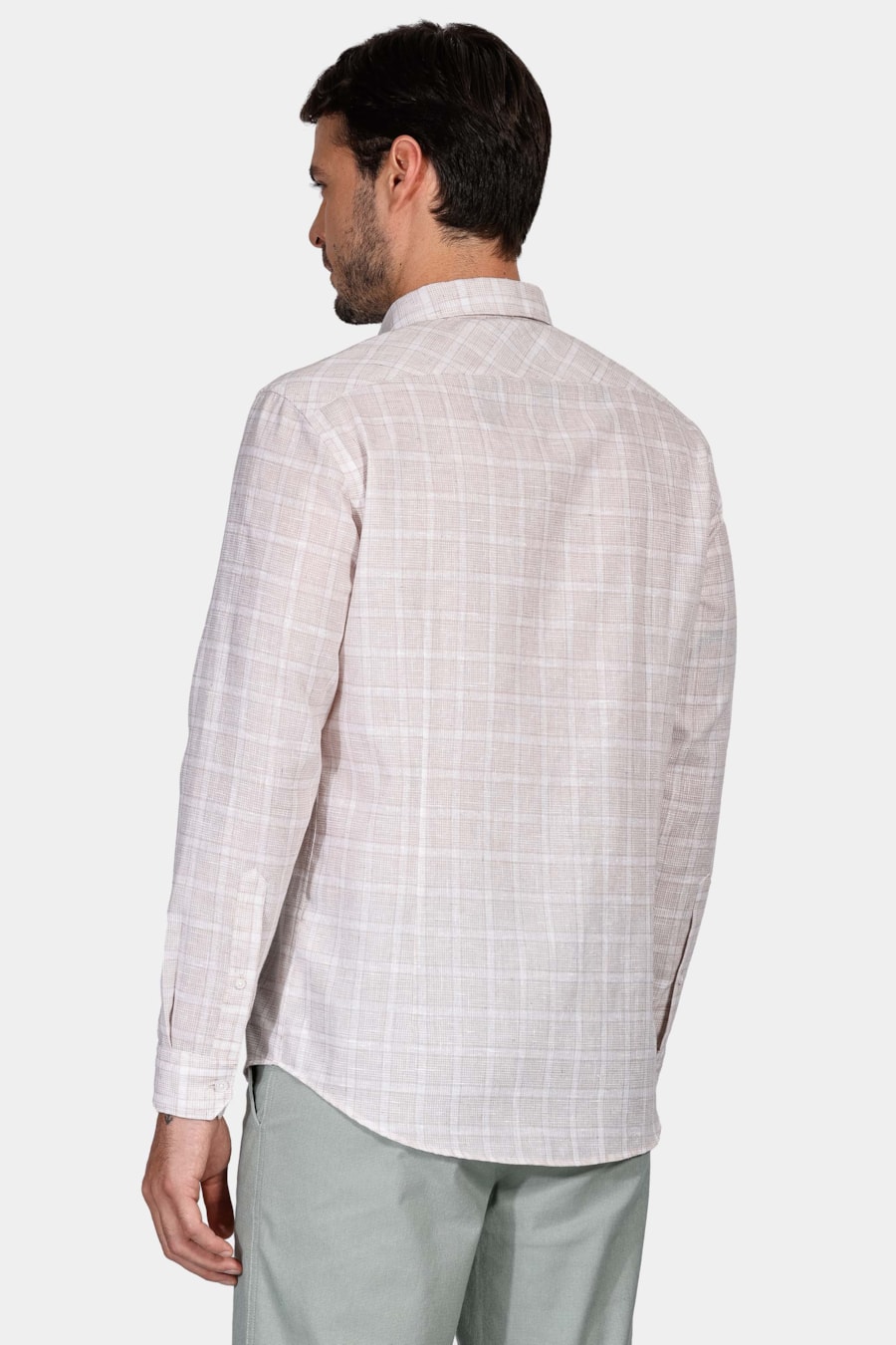 Camisa Slim Linen Look Xadrez Natural — foto 4 de 5
