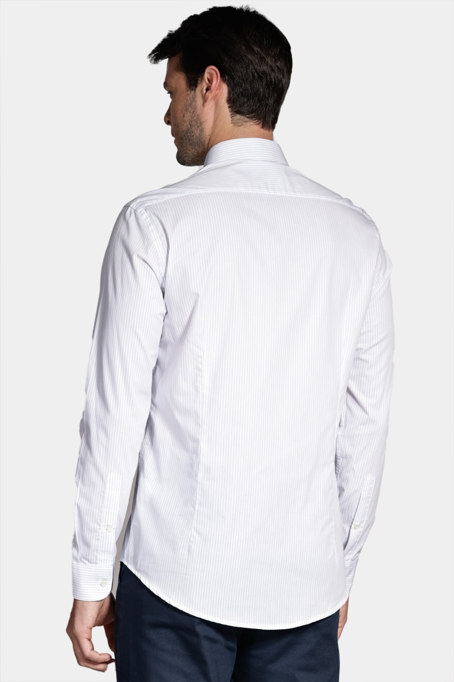 Camisa Slim Listra Clássica Branco Com Azul — foto 4 de 6