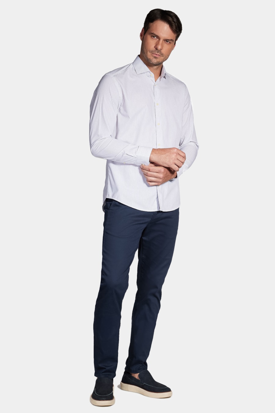 Camisa Slim Listra Clássica Branco Com Preto — foto 2 de 6