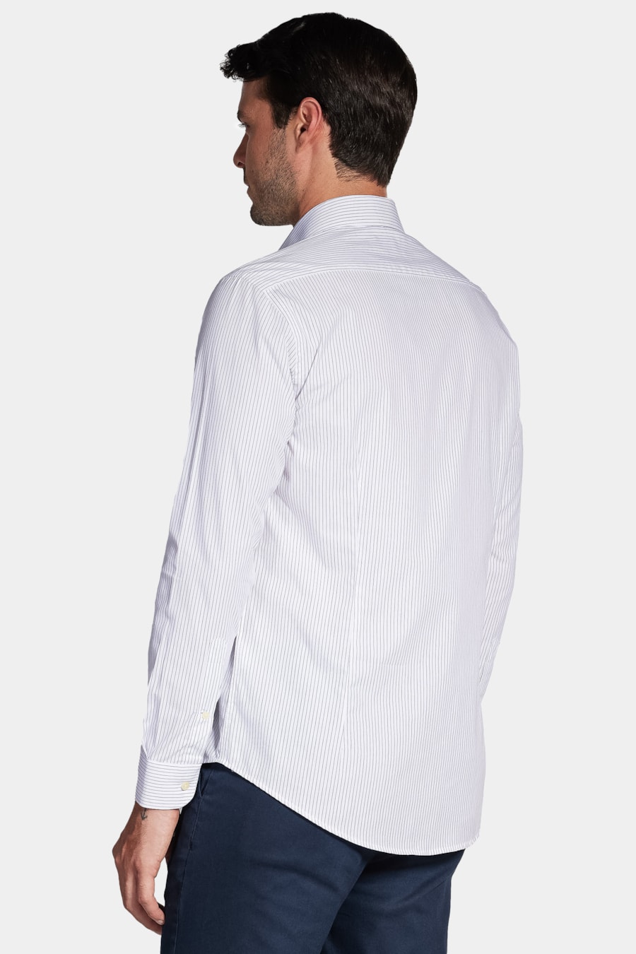Camisa Slim Listra Clássica Branco Com Preto — foto 4 de 6