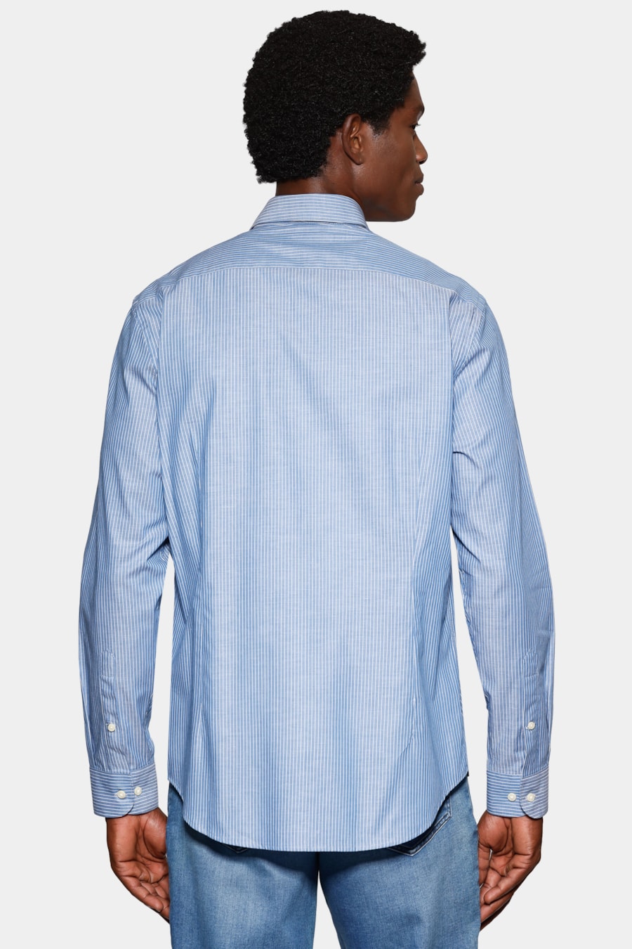 Camisa Slim Listra Vertical Azul C/Branco — foto 4 de 6