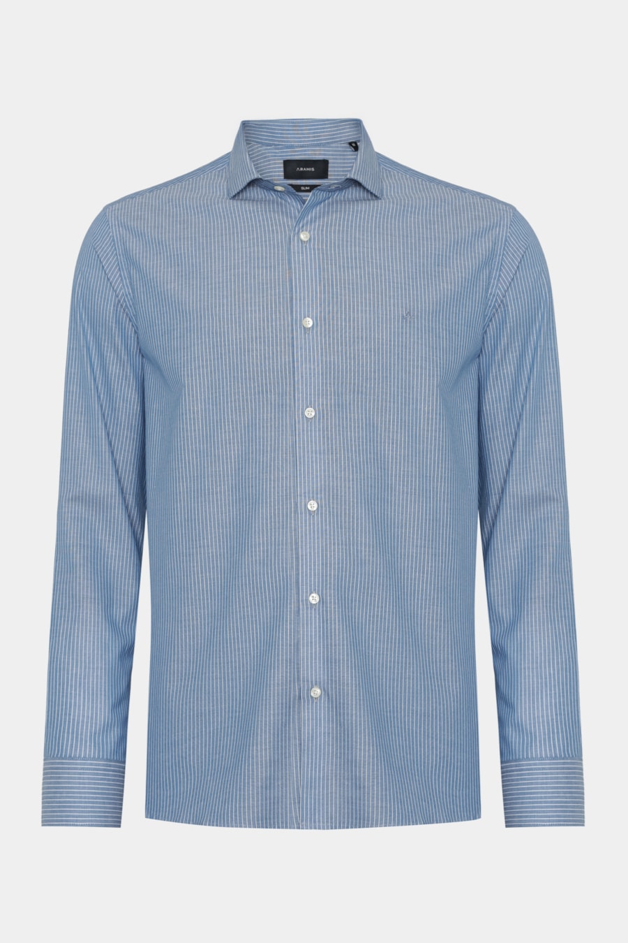Camisa Slim Listra Vertical Azul C/Branco — foto 5 de 6