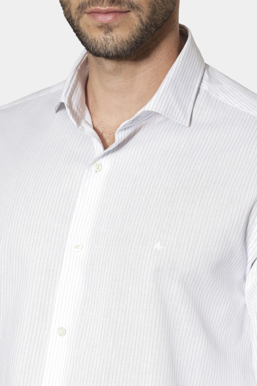 Camisa Slim Listra Vertical Branco C/Azul Claro — foto 3 de 6