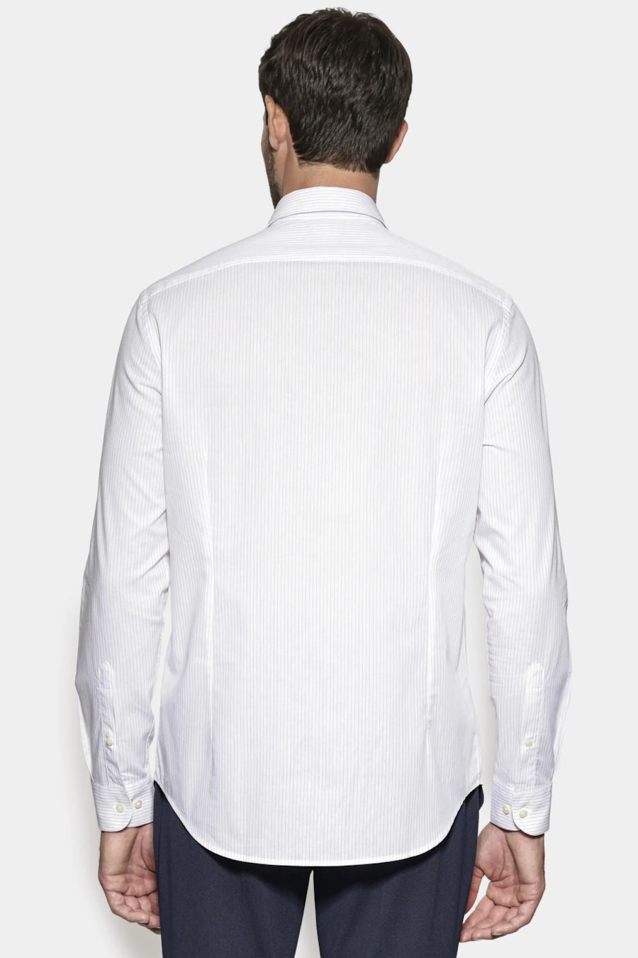 Camisa Slim Listra Vertical Branco C/Azul Claro — foto 4 de 6